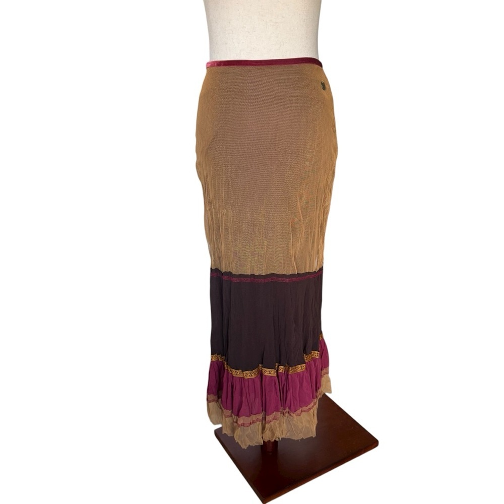 Vintage Y2K Axara Mesh Maxi Skirt Boho Fall Color XS